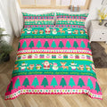 Christmas Bedding Set Cute Snowman Santa Claus Deer Comforter Cover for Kids Christmas Tree Xmas Theme Duvet Cover Breathable Pink Geometric Stripes Bedspread Cover Room Decor Quilt Cover Full Size