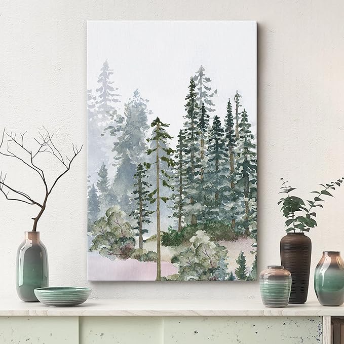 SIGNWIN Canvas Print Wall Art Woodland Nursery Decor Autumn Pine Tree Watercolor Forest Nature Illustrations Modern Art Decorative Landscape Colorful for Living Room, Bedroom, Office - 12"x18"