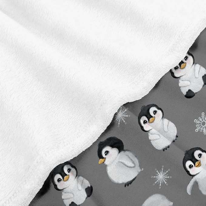 Thuswarm Cute Penguin Grey Flannel Throw Blanket Gifts Warm Cozy Soft Funny Print Blankets for Summer Room Decoration Bed Couch Sofa 40”×30” XSmall for Pets