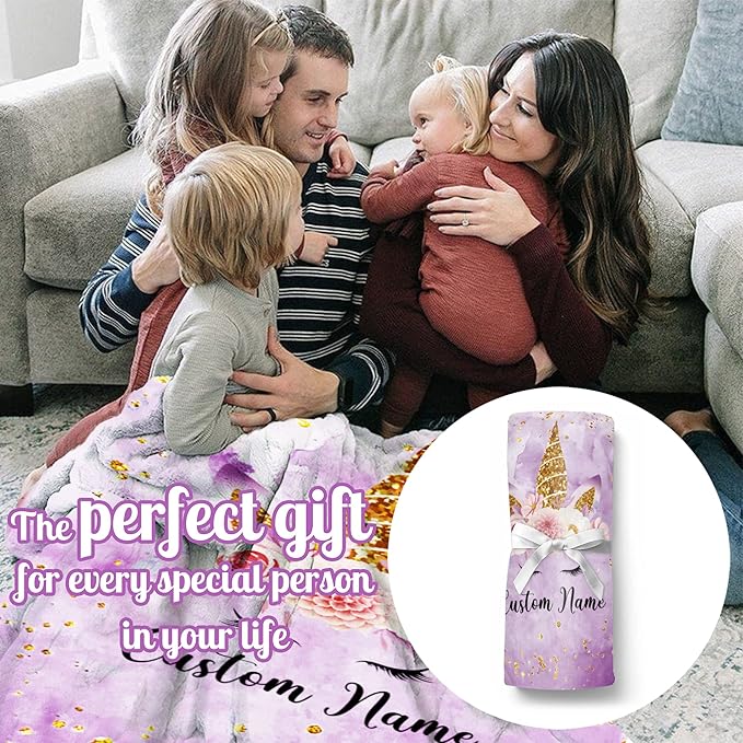 Personalized Horse Blanket with Name for Girl, Custom Name Blanket for Teen, Soft Flannel Purple Toddler Blanket Customized Gift for Birthday New Year Gift 50"x60"