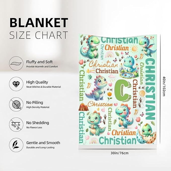 Personalized Custom Green Dinosaur Preschool Blanket Gifts for Baby Toddler Kids Boys Girls - Customized Green Dinosaur Super Soft Flannel Sheets Decor for Crib Nap Couch - 30"x40" for Baby/Pets