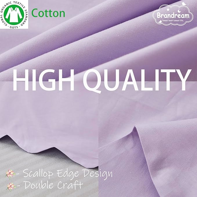 Brandream Scallop Edge Cotton Crib Skirt, Baby Girl Boy Gender Neutral Crib Skirt Toddler Bedskirt Farmhouse Chic Nursery Crib Bed Skirt, Luxury Boho Bohemian Solid Purple