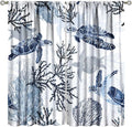 Coastal Nautical Curtains, Turtle Beach Sea Seashell Theme Pattern Blackout Print Home Bedroom Living Room Window Treatmen 2 Panel Set 42x63 Inch