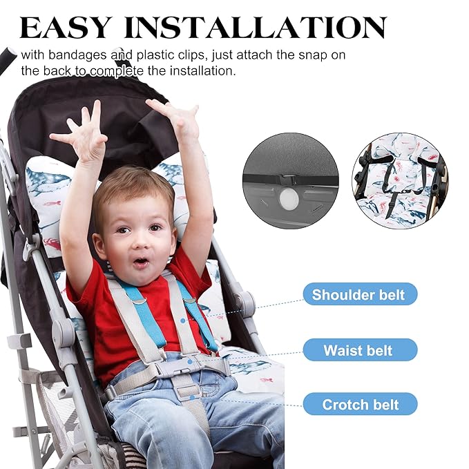 Baby Seat Pad Liner for Stroller–Soft and Breathable，3D Air Mesh Cotton Universal Baby Stroller Cushion (Ocean World)