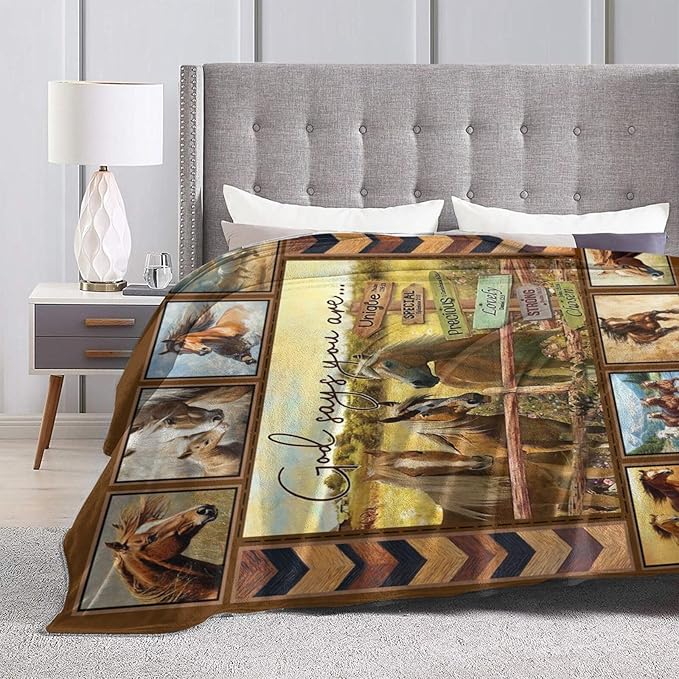 Horse Blanket Motivational God Say You are Throw Blankets Gifts for Girls Boys Cozy Warm Soft Fuzzy Flannel Throws Plush Stuffed Animal Western Horses Fleece Gifts for Men Women for Sofa Bed 60"x80"
