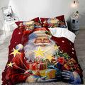 LUVIVIHOME 3PCS Christmas Santa Duvet Cover Full Bedding Set, Boys Girls Kids Bedding, Winter Holiday New Year Xmas Gifts Red Christmas Comforter Bedspread Quilt Cover, Bed in a Bag, 2 Pillow Shams