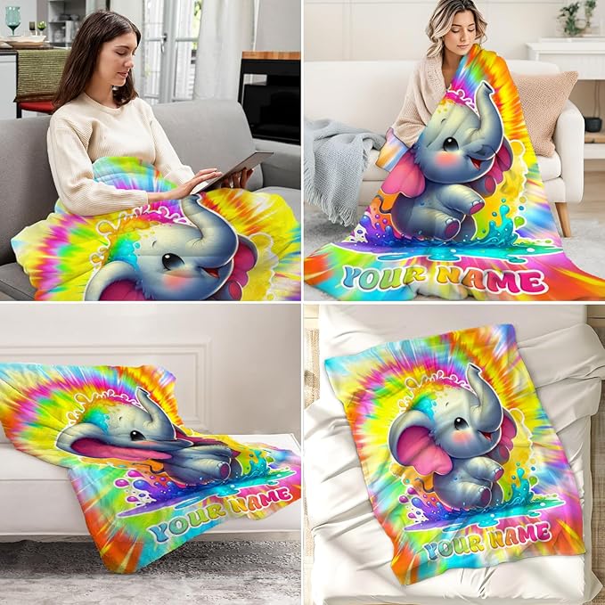 Custom Elephant Blanket Gifts - 50" x 60" Inches Cute Girls Throw Blankets - Colorful Warm Furry Throws Decor for Couch, Sofa & Travel