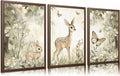 3Pcs Woodland Animal Nursery Canvas Wall Art Cute Forest Animal Wall Decor Pictures Deer and Butterfly Wildflowers Posters Prints for Nursery Bedroom Kids Room Home Decoration Unframed Posters 16x24in