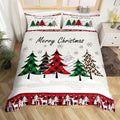 Xmas Trees Duvet Cover Set Queen Size, Merry Christmas Bedding Set 3pcs for Kids Boys Girls, Pine Trees Snowflake Deers Comforter Cover Soft Polyester Quilt Cover with 2 Pillowcases,No Comforter