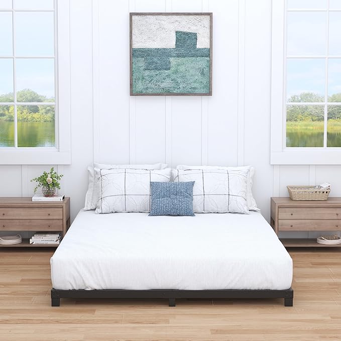 3 inch Cal King Bed Frame Low Profile, California King Bed Frames No Box Spring Needed, Heavy Duty Metal, Easy Assembly, Black