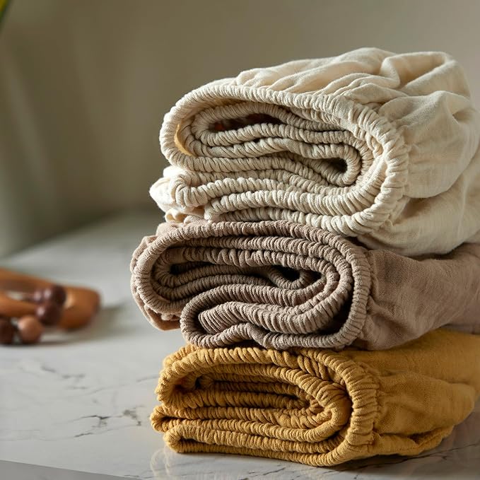 Bioweaves Organic Cotton Muslin Bassinet Sheet, GOTS Certified Extra Soft Fitted Sheet, Universal Fit for Oval Baby Bassinet Mattresses, 33" x 17", 4 Inch Pocket, Irish Cream