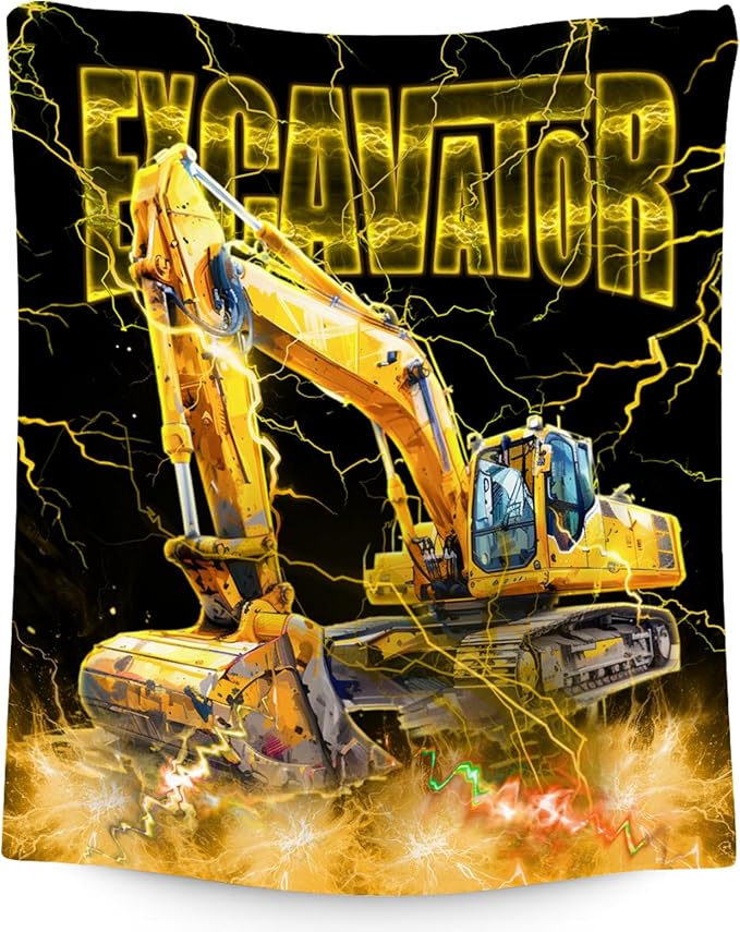 Toddler Blanket Construction Truck Gifts for Kids Boys Excavator Lovers, 30"x40" Soft Plush Throw for Room Decor