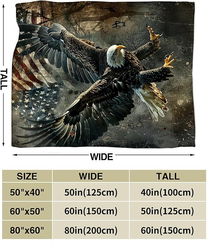 American Eagle Bald Eagle Throw Blanket - Soft, Warm & Cozy Fleece for Couch, Sofa, Bed - 50"x40" - Flag Pattern - Unisex Adults & Kids