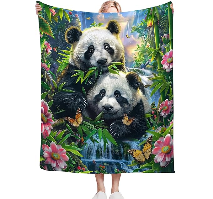 Panda Blanket Funny Pandas Gifts for Girls Boys Woman Kids Cute Panda Lover Bear Throw Blankets Soft Warm Fleece Flannel Plush Blankets for Bed Sofa Couch 50"x60"