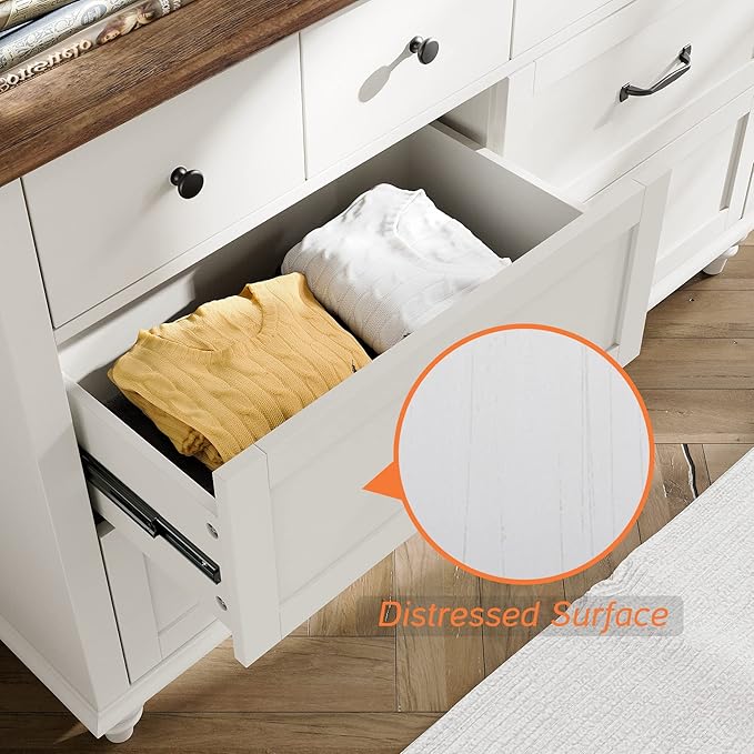 WAMPAT Dresser for Bedroom with 12 Drawers, White Baby Dressers with Wide Chest of Drawers, Mid Century Modern Wooden Kids Closet Storage Organizer, Large Dressers for Living Room, Nursery, Hallway