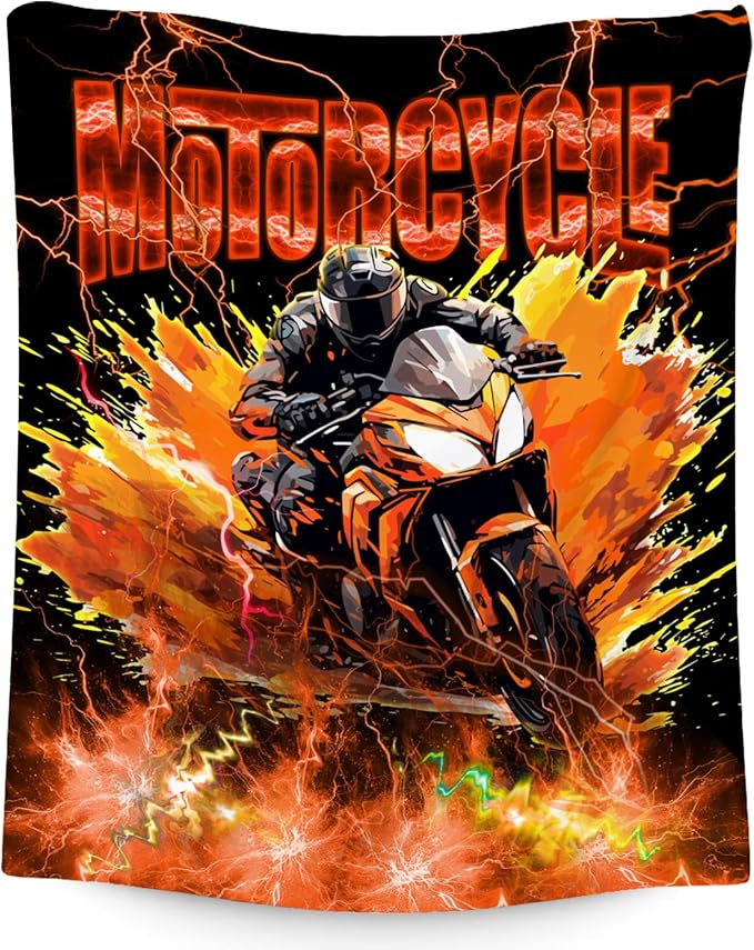 Blanket for Boys Motorcycle Blankets Gifts for Car Lovers, 40"x50" Warm Cozy Flannel Throw for Couch Sofa