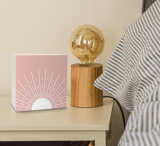 KU-DaYi Abstract Boho Sun Sunrise Sunshine Blush Pink Wood Box Sign Rustic Farmhouse Style Wood Block Plaque Decor for Bohemian Home Girls Room Wall Desk Shelf Decoration