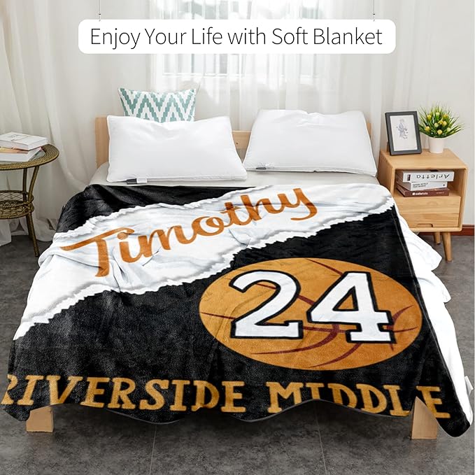 Custom Kids Soft Blanket: Personalized Gift for Basketball Football Soccer Softball Lovers Name and Number - Flannel Toddler Bed Blankets (50X60inch)