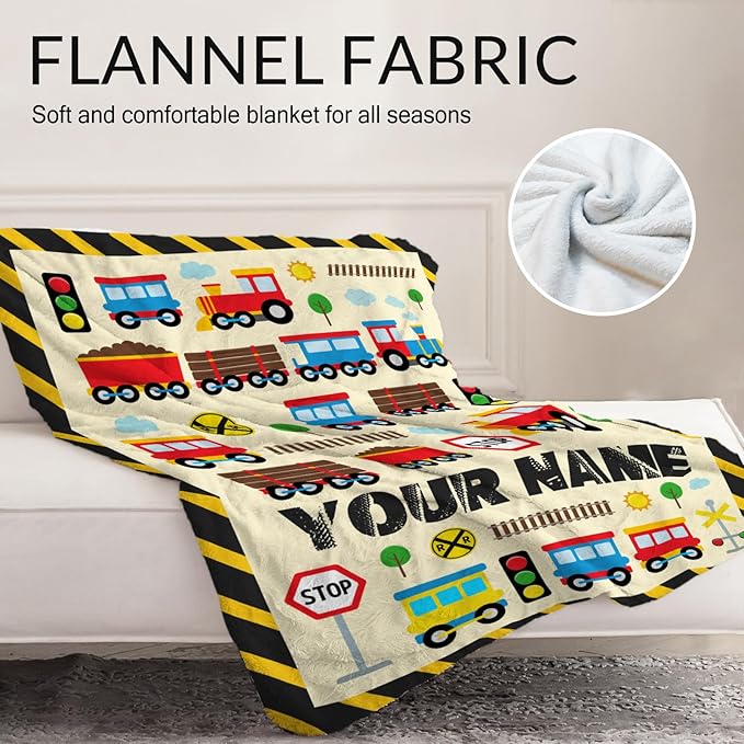 Custom Train Throw Blanket Gift for Boys - 30" x 40" Inches Lightweight Warm Throw for Lap, Couch, Office - Yellow Cute Blanket for Girls Kids
