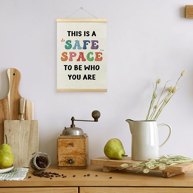 TLESKE Safe Space Poster Hanger Frame for Classroom Therapy Counseling Office, Therapist Hanging Wall Art Decor Framed, Kids Room Bedroom Wall Prints Picture Artwork Banner, 12x16