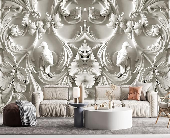 White Gypsum Art Wall Mural Wallpaper for Bedroom 178" x 117"