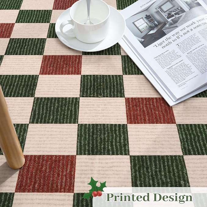 Machine Washable 5x7 Area Rugs for Living Room Christmas Clearance Checkered, Non Slip Low Pile Farmhouse Modern Neutral Playroom Boys Rugs for Bedroom, Carpet Rugs for Dining Room(Christmas,5'x7')