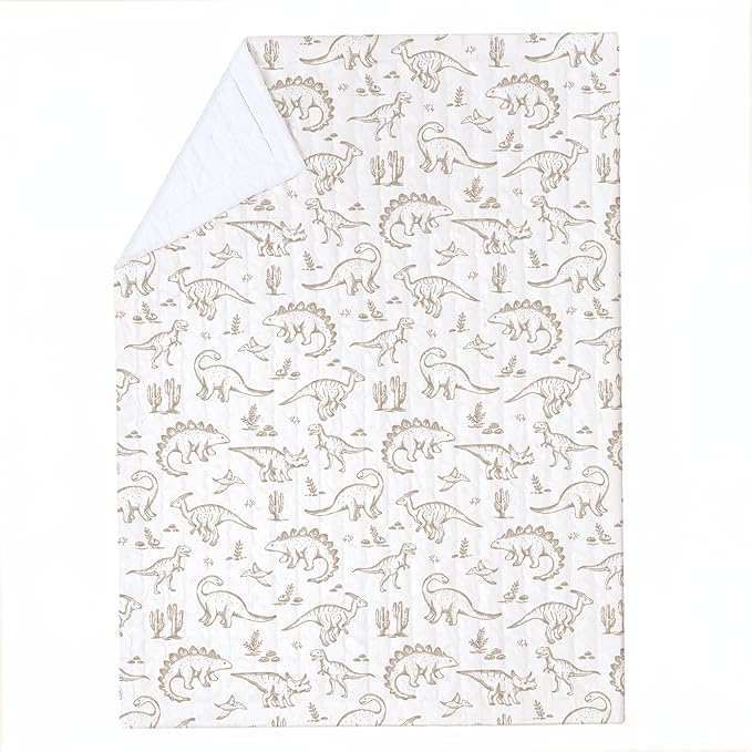 MakeMake Organics Organic Toddler Comforter GOTS Certified Organic Kids Blanket Cotton Infill Tufted - Reversible Ultra Soft Breathable Boys Girls (44"x60", Dino Dreams)