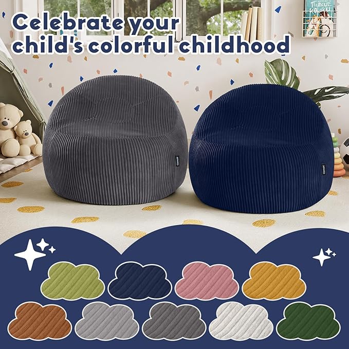 COMAX Bean Bag Chairs for Kids, Toddler BeanBag Sofa with Filler Bean Couch Stuffed for Boys and Girls, Lazy Floor Chair for Playroom, Nursery Room, Dark Blue