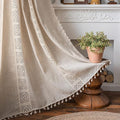 ENJOYBRIDAL Beige Curtains Crochet Lace Patchwork Drapes Curtains 96 Inch Length 2 Panels Tassel Rod Pocket Semi-Sheer Boho Bedroom Living Room Farmhouse Rustic Window Curtain Panels