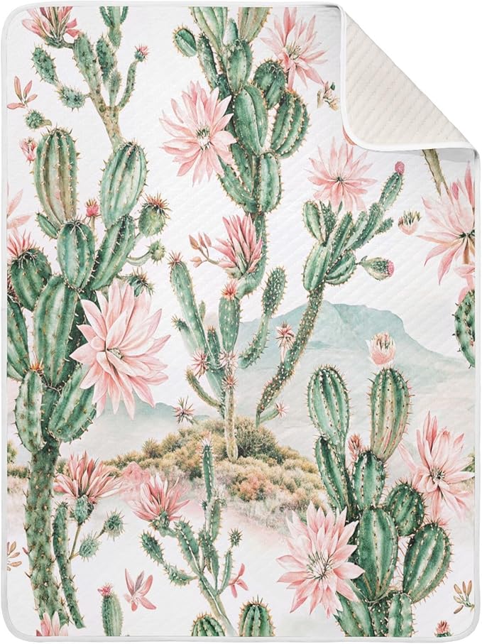 Cactus Baby Blanket for Girls Boys Soft Warm Reversible Infant, Newborn, Toddler Receiving Blanket Unisex Travel Throw Blanket for Crib Stroller Nursery, 30"x40"