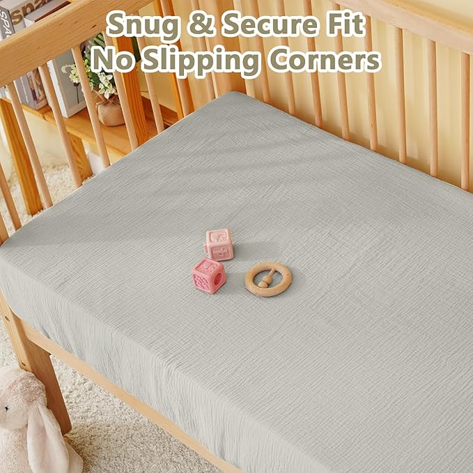 Muslin Crib Sheet – 100% Cotton Baby Fitted Sheet for Boys & Girls, Ultra Soft & Breathable, Snug Fit with 360° Elastic, Fits Standard Crib Mattress 28" x 52" & Toddler Beds.