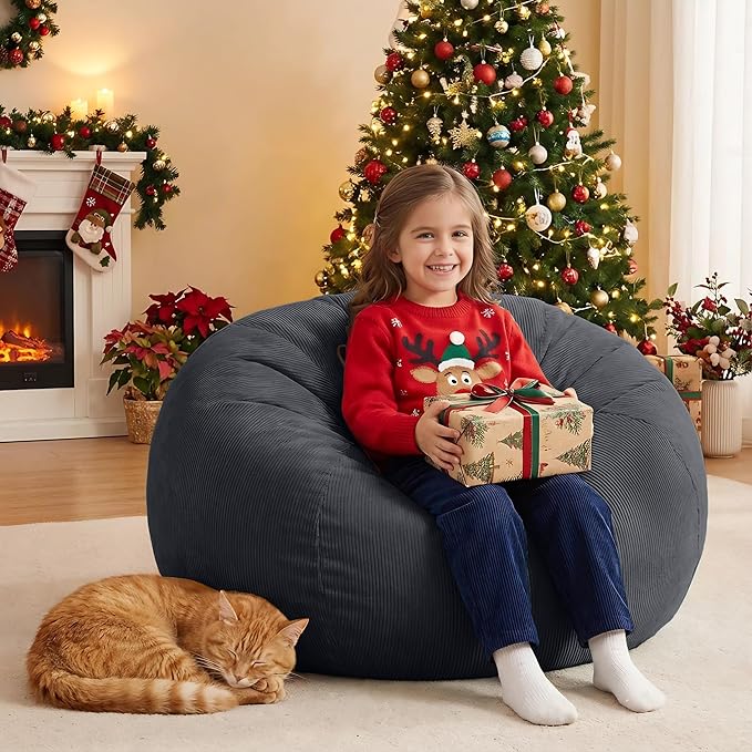 Nobildonna Bean Bag Chair Cover (No Filler) for Kids and Adults,Beanbag Stuffed Animal Storage Without Filling Plush Toys Holder and Organizer Soft Premium Corduroy 200L