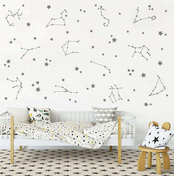 Constellation Wall Decals Stars Stickers - Nursery Boys Room Kids Room Sticker Vinyl Decor Y85 (Grey)
