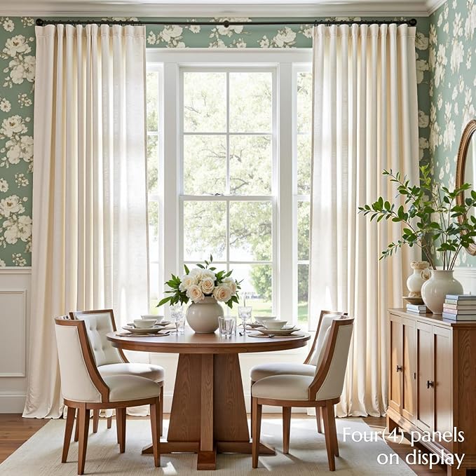 jinchan Beige Linen Blend Curtains 96 Inches Length 2 Panels Floor to Ceiling Curtains for Bedroom Living Room, Semi Sheer 50 Inches Wide Natural Farmhouse Drapes Rod Pocket Back Tab (50W x 96L, Ecru)