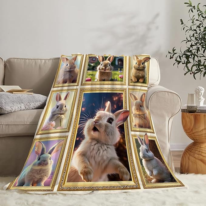 Rabbit Blanket Bunny Gifts for Girls Boys Woman Kids Rabbit Lover Throw Blankets Soft Blanket Warm Fleece Flannel Plush Blankets for Bed Sofa Couch 40"x50"