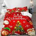 LUVIVIHOME 3PCS Christmas Duvet Cover Queen Bedding, Kids Bedding, Santa Claus Snowman Reindeer Elf Snowflake Christmas Tree Holiday New Year Xmas Red Christmas Comforter Quilt Cover, 2 Pillow Shams