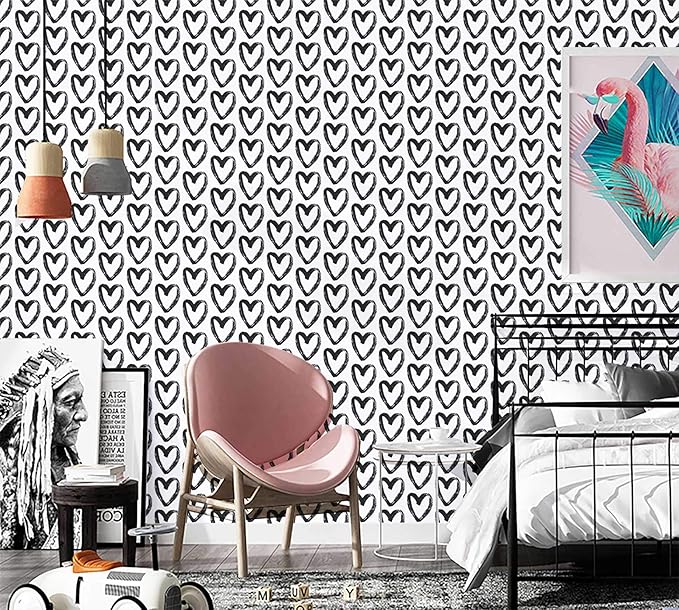 Timeet Black White Wallpaper - Peel & Stick 17.7"x118" Modern Wall Decoration