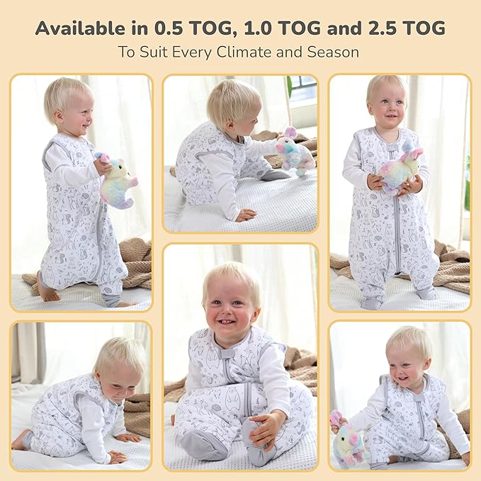 Mama Cheetah Toddler Sleep Sack with Feet 6-18 M, 1.0 TOG Organic Cotton Baby Sleeping Bag with Legs, Baby Wearable Blankets for Walkers w/ 2-Way Zipper, Sleep Sack for Girls & Boys, Early Walker