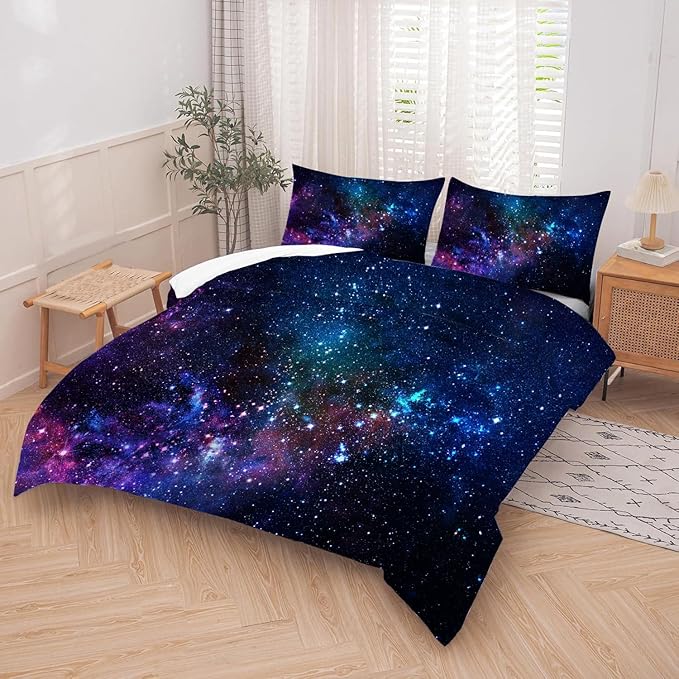 kxry Blue Purple 3D Galaxy Comforter Set Twin Size Outer Space Starry Sky Universe Bedding Sets for Girls Teens Kids 1 Comforter + 1 Pillow Case