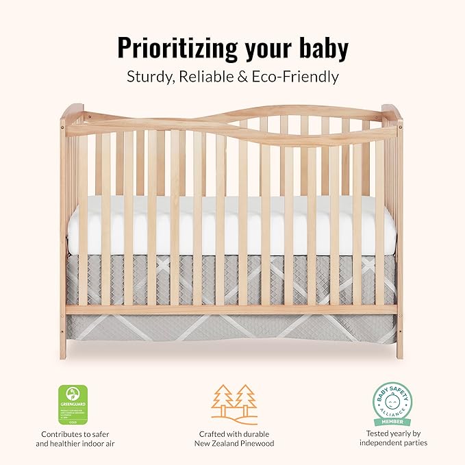 Dream On Me Chelsea 5-in-1 Convertible Full-Size Baby Crib in Natural, GreenGuard Gold & JPMA, Pinewood, 4 Mattress Heights, Converts to Toddler, Day & Full-Size Bed, Modern Classic Nursery