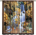 Waterfall Blackout Curtains, Waterfall Forest Landscape Wooden Window Print Pattern Window Drapes, for Bedroom Living Room 63" W X 72" L