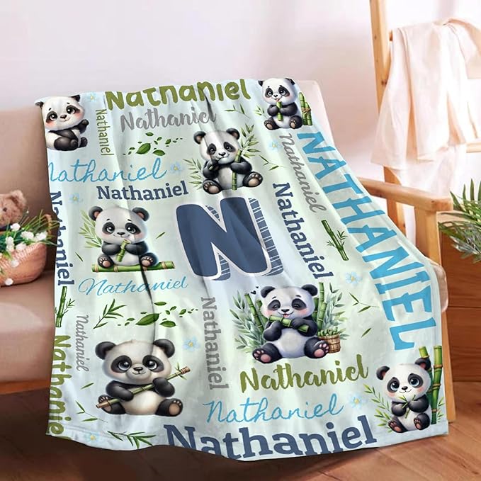 Personalized Custom Panda Blanket Gifts for Kids Boys Girls with Name - Customized Panda Super Soft Lightweight Flannel Sheets Decor for Crib Nap Couch - 60"x80" for Adult