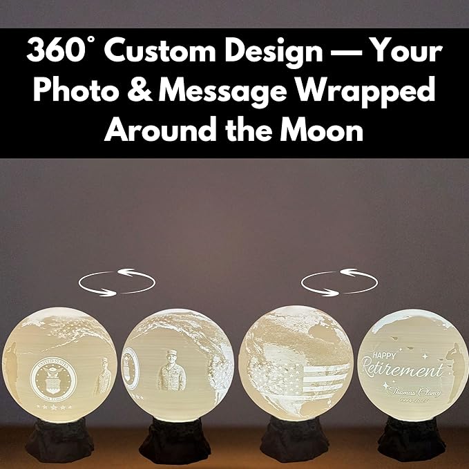 Personalized Air Force Custom Moon Lamp – Custom Military Moon Light with Photo & Text | USAF Veteran Gift for Airmen & Military Families | 3D Printed Night Light with U S Air Force Logo
