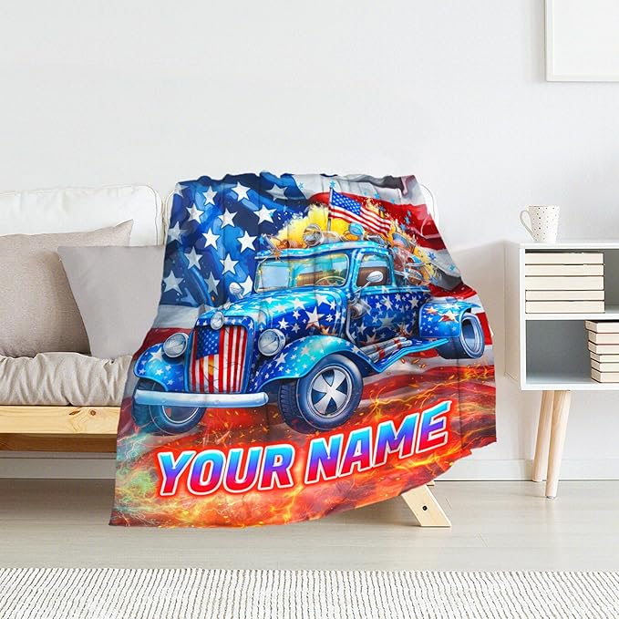 Custom Boys Blanket for Blue Truck Lovers - 30" x 40" Inches Warm Fuzzy Throw Blanket Gift - Comfortable Toddler Throw for Sofa, Couch, Lap