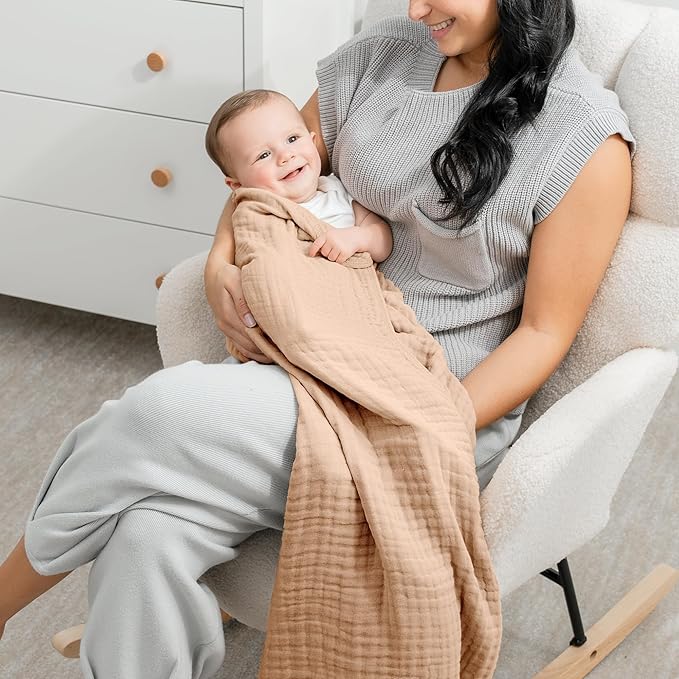 Comfy Cubs Muslin Baby Blanket - Soft, Lightweight, 6-Layer Cotton Swaddle Blankets for Newborns, Infants & Toddlers - 40" x 40" Large, Breathable & Versatile for Sleeping & Tummy Time - Cream