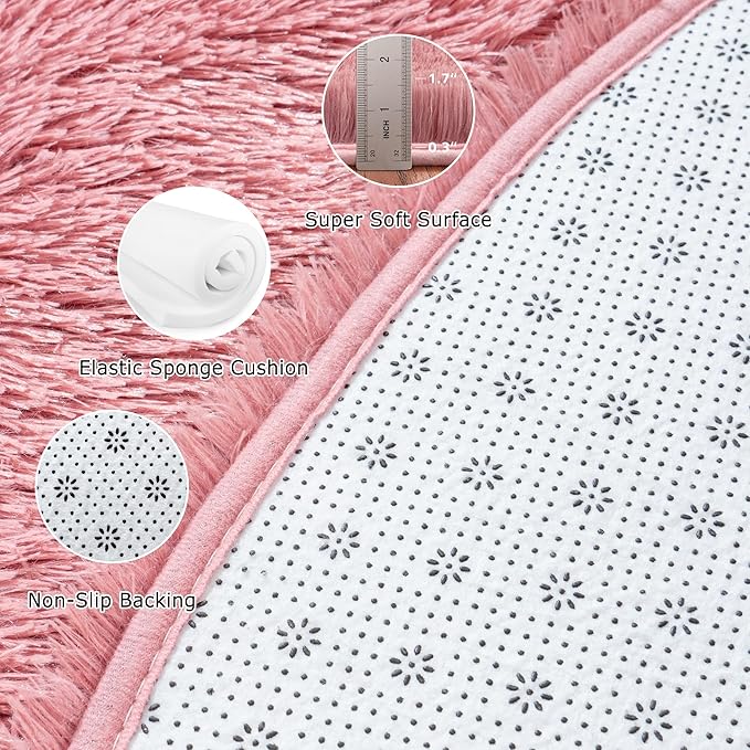 Round Fluffy Carpet 6FT Blush - Super Soft Circle Rug for Kids Room - Shaggy Circular Rug for Nursery