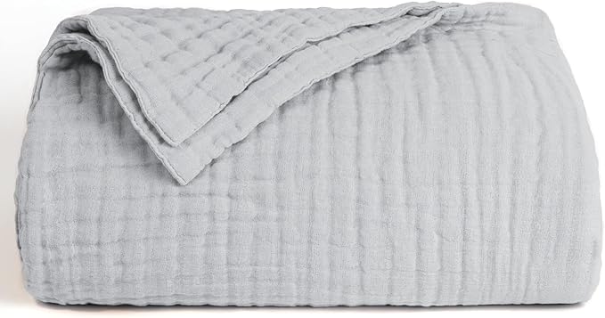 Love's cabin 6 Layer 100% Cotton Muslin Blanket, 90"x90" Muslin Blanket Queen for Couch Bed, Lightweight and Breathable Cotton Gauze for Adult, Light Grey