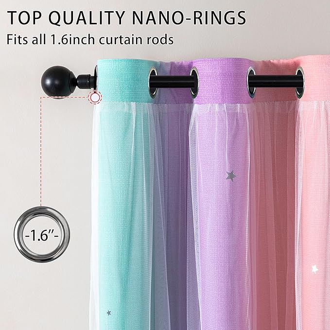 Extra Wide Curtains 84 Inches Long 100 Inch Wide for Girls Bedroom Patio Sliding Door Kids Blackout Curtains for Nursery Room Darkening Rainbow Princess Unicorn Wall 1 Panel 100x84 Pink Purple Green