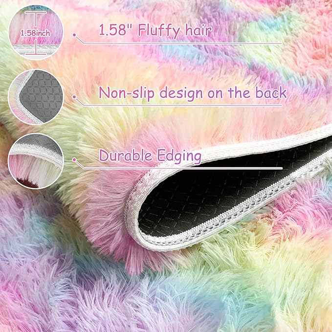 Shaggy Unicorn Rugs for Girls Bedroom Colorful Rainbow Rug for Girls Room 2x8 Runner Rugs for Hallway Living Room Long Plush Fluffy Rug Non Slip Fuzzy Carpet for Kids Room Kawaii Decor
