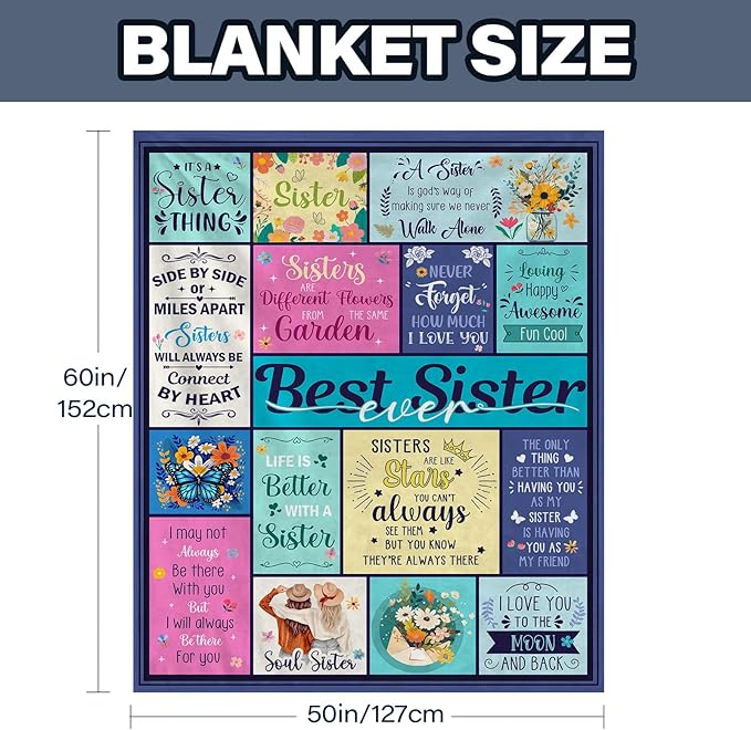 Sister Gifts for Sister Blankets, Sisters Birthday Gifts from Brother BFF Bestie, Best Sisters Ever Gift for Christmas Thanksgiving, Flannel Throw Blanket for Sofa Couch Bed 60"x50"